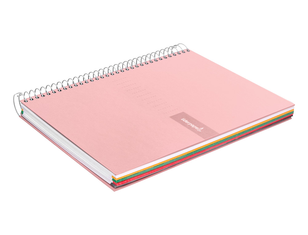 CAHIER SPIRALE LIDERPAPEL CRAFTY COUVERTURE CONTRECOLLE A4 240P 90G/M2 5X5MM MICROPERFOR 4 TROUS COLORIS ROSE