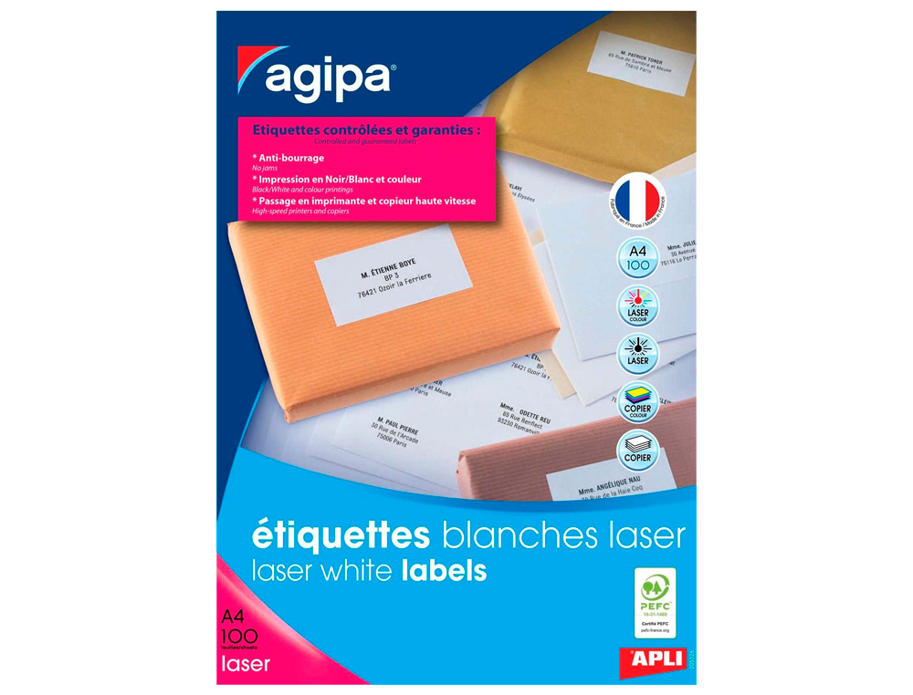 ÉTIQUETTE ADHÉSIVE APLI AGIPA IMPRIMANTE LASER COPIEUR 105X42MM BOÎTE 1400 UNITÉS