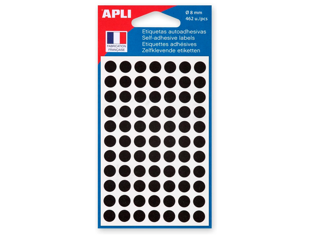PASTILLE ADHSIVE APLI AGIPA DIAMTRE 8MM PERMANENTE COLORIS NOIR POCHETTE 462 UNITS