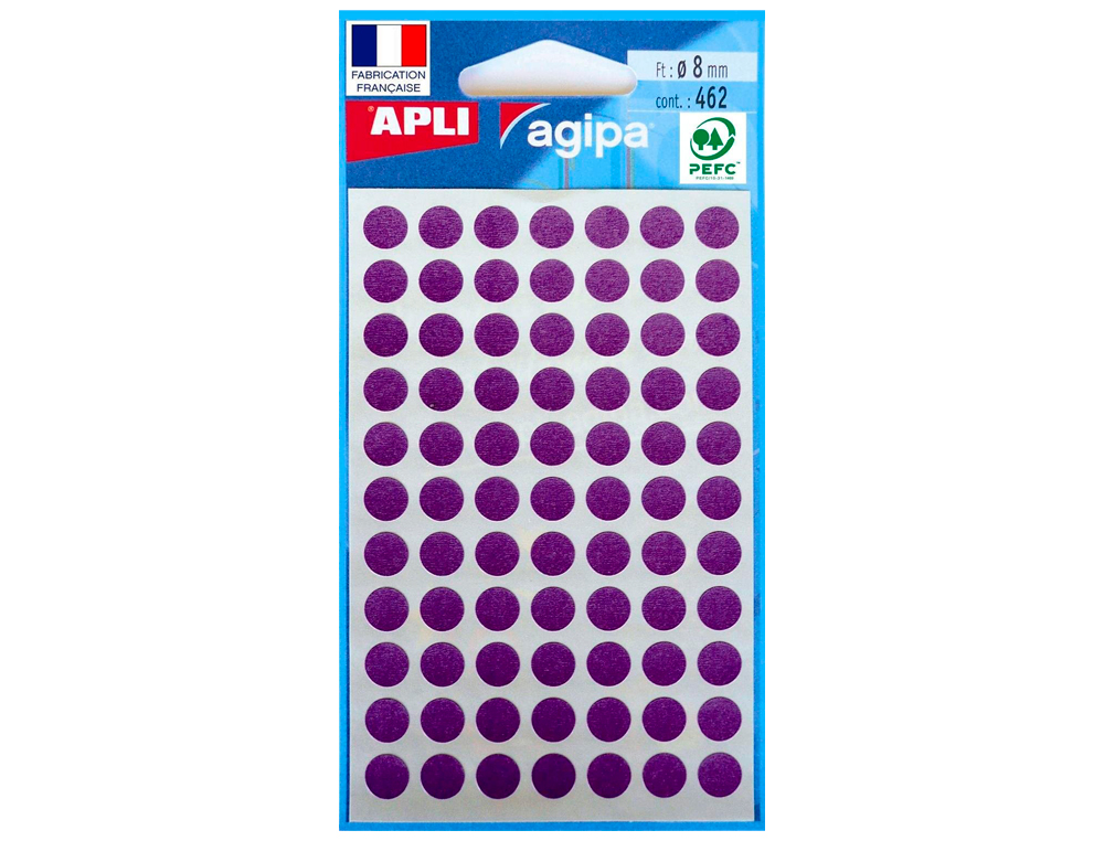 PASTILLE ADHÉSIVE APLI AGIPA DIAMÈTRE 8MM PERMANENTE COLORIS VIOLET POCHETTE 462 UNITÉS