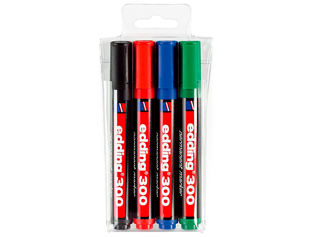 MARQUEUR EDDING PERMANENT E300 POINTE OGIVE TRAC 1.5/3MM CORPS PLASTIQUE POCHETTE 4 UNITS ASSORTIES