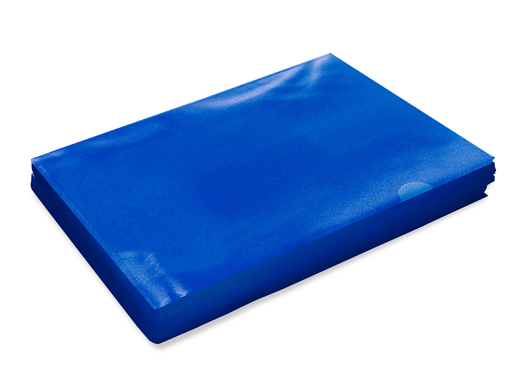 POCHETTE COIN Q-CONNECT POLYPROPYLÈNE GRAINÉ ÉCONOMIQUE 12/100E COLORIS BLEU TRANSPARENT BOÎTE 100 UNITÉS