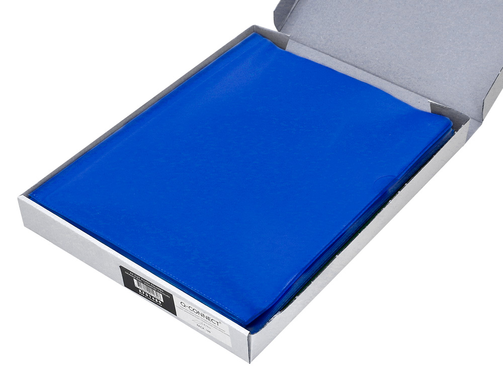 POCHETTE COIN Q-CONNECT POLYPROPYLÈNE GRAINÉ ÉCONOMIQUE 12/100E COLORIS BLEU TRANSPARENT BOÎTE 100 UNITÉS