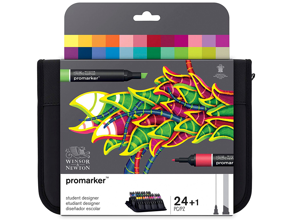 MARQUEUR PROFESSIONNEL W&N PROMARKER DOUBLE POINTE COULEURS ASSORTIES TROUSSE ÉTUDIANT 24 UNITÉS