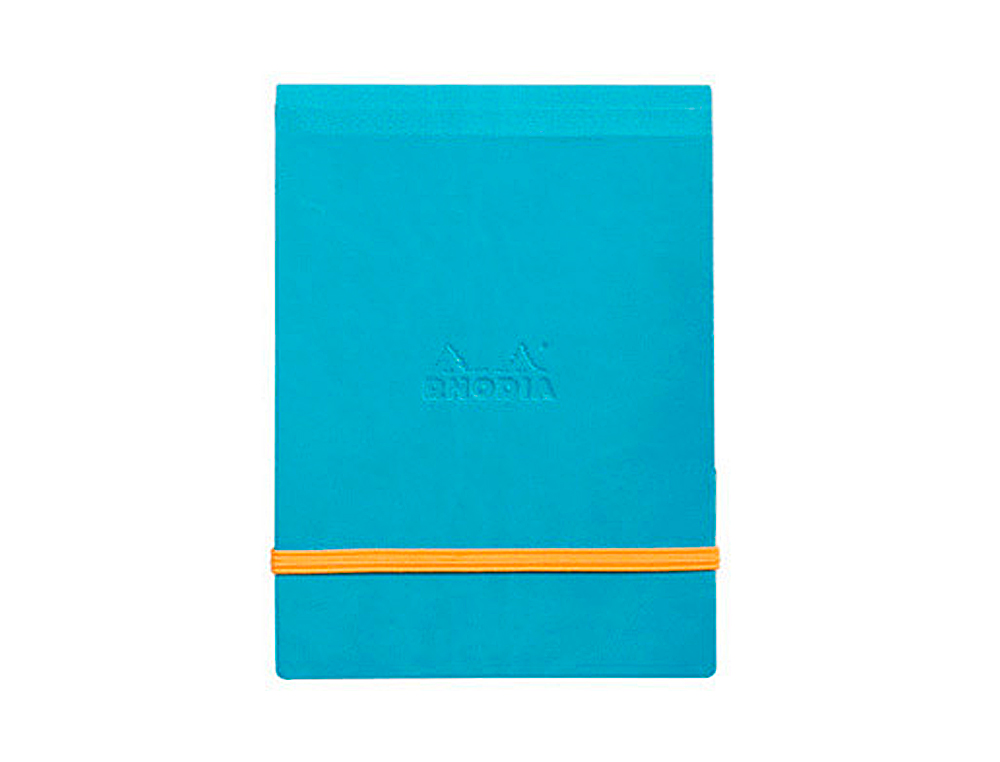 POCHETTE RHODIARAMA WEBPOCKET A6 9X14CM COUVERTURE SIMILI CUIR TURQUOISE INTÉRIEUR IMPRIMÉ FERMETURE ÉLASTIQUE ORANGE
