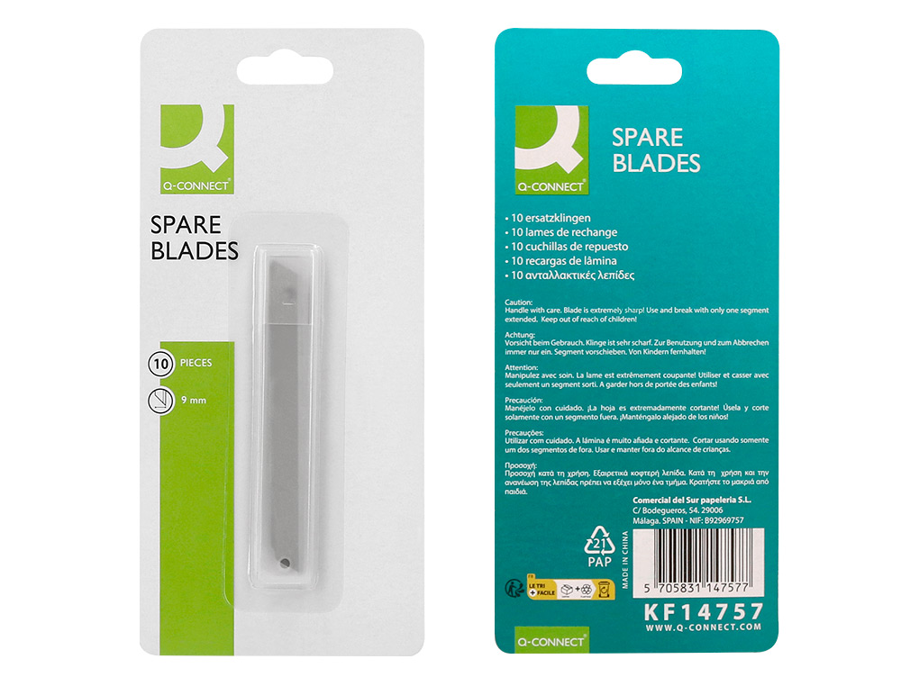 LAME 9MM DE RECHANGE Q-CONNECTPOUR CUTTERS                  KF10631/KF00234/KF10940/KF10938/KF10934 BLISTER 10 UNITES