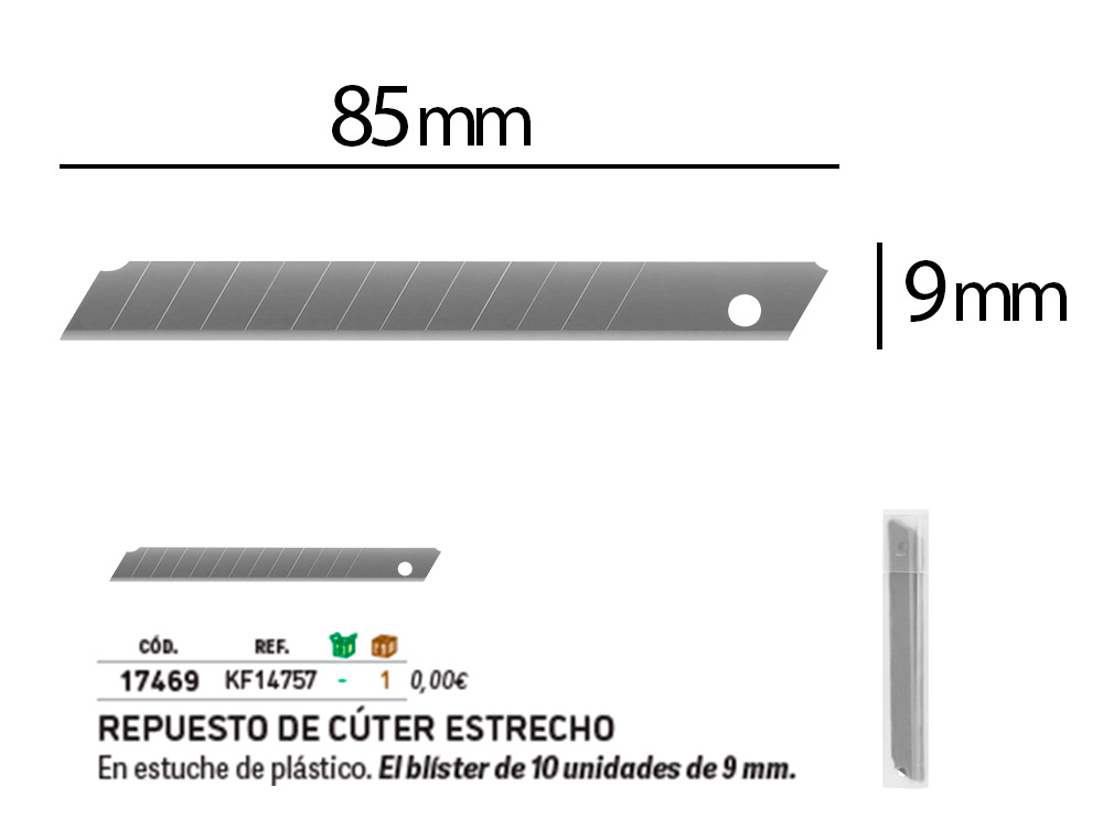 LAME 9MM DE RECHANGE Q-CONNECTPOUR CUTTERS                  KF10631/KF00234/KF10940/KF10938/KF10934 BLISTER 10 UNITES