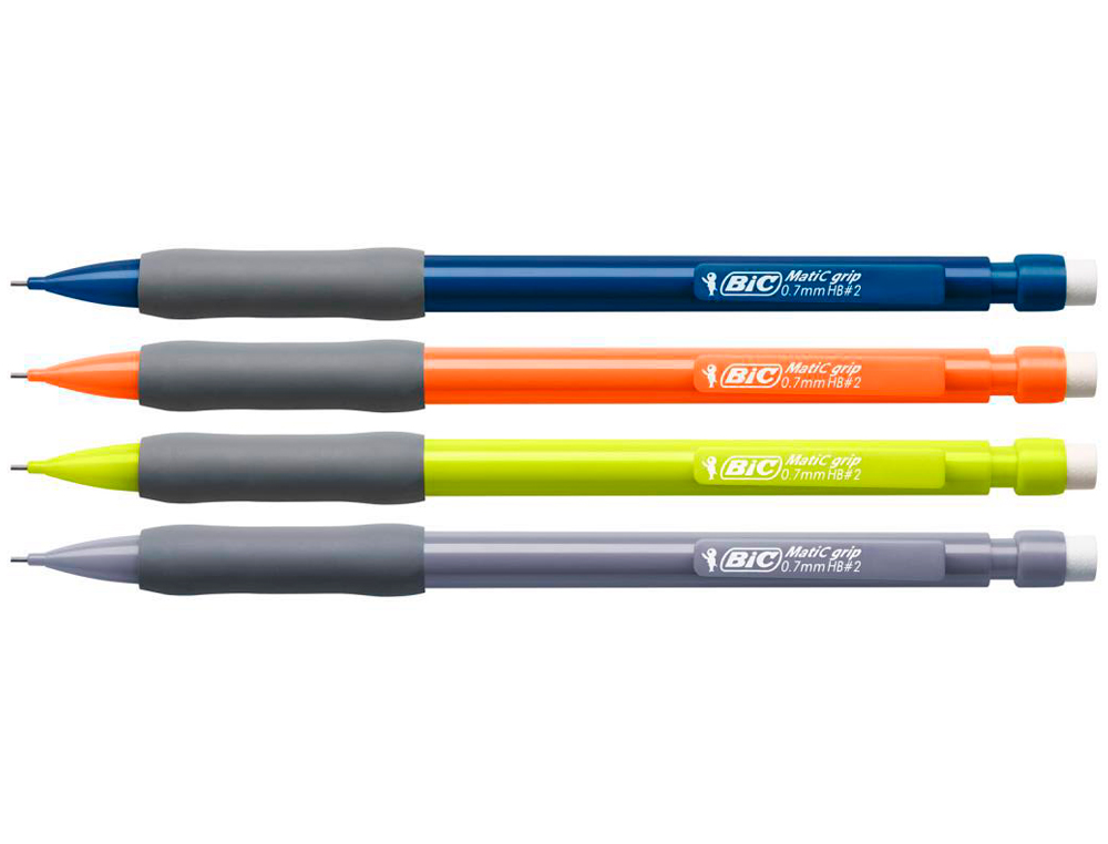 PORTE-MINE BIC MATIC GRIP 0.7MM EMBOUT GOMME CORPS PLASTIQUE NOIR AGRAFE COLORE GRIP CAOUTCHOUC 3 MINES HB