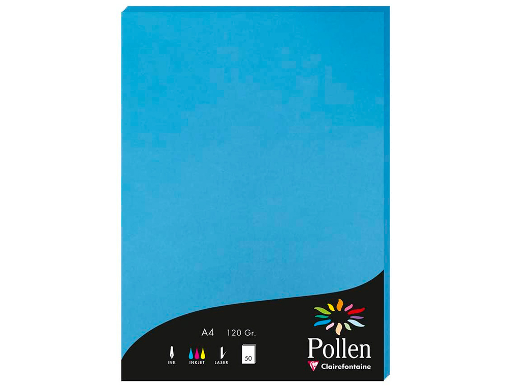 PAPIER CORRESPONDANCE CLAIREFONTAINE COULEURS POLLEN 120G/M2 A4 210X297MM COLORIS BLEU TURQUOISE ÉTUI 50 FEUILLES