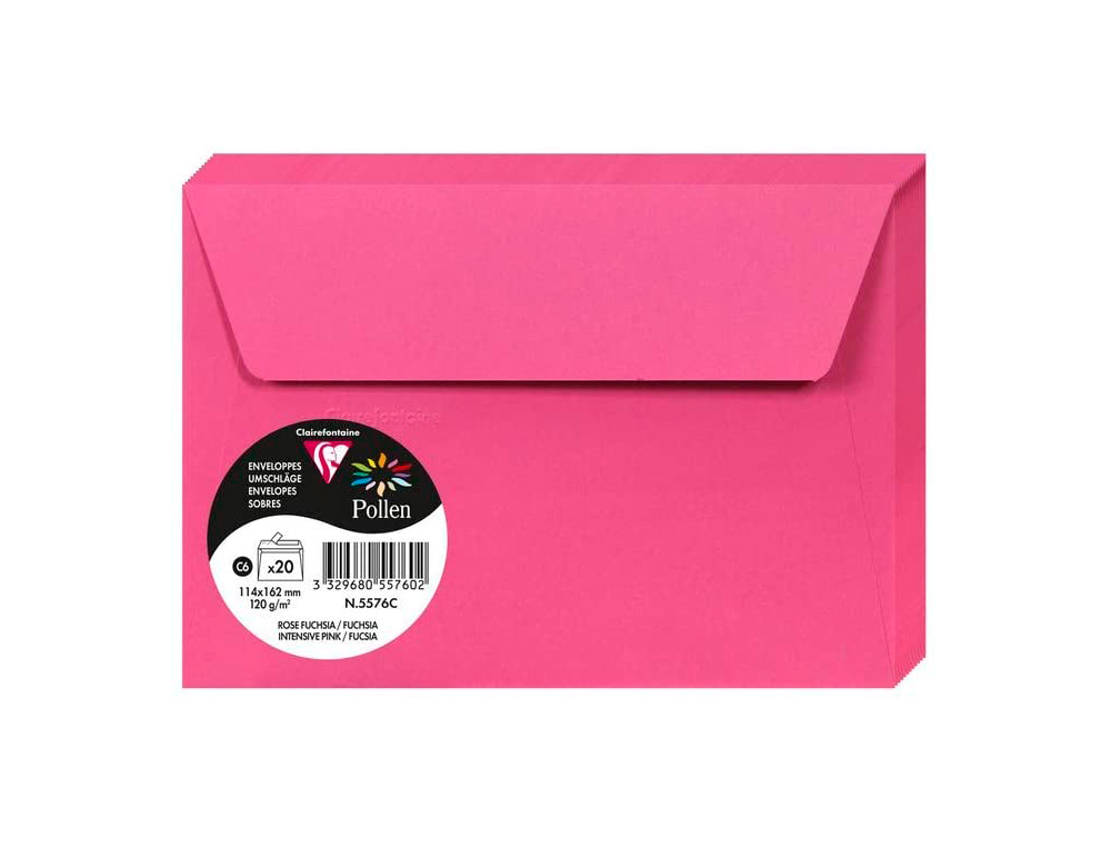 ENVELOPPE CLAIREFONTAINE POLLEN C6 114X162MM 120G COLORIS ROSE FUCHSIA PAQUET 20 UNITS