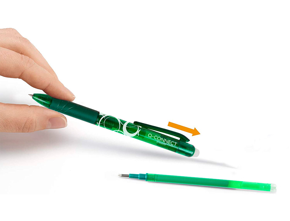 RECHARGE ROLLER Q-CONNECT ENCRE EFFACABLE COULEUR VERT  SET DE 3U