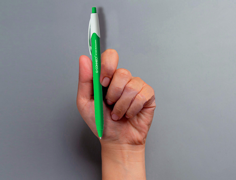 STYLO-BILLE Q-CONNECT BIODEGRADABLE VERT CRITURE   MOYENE 0.5MM ENCRE CLASSIQUE  RTRACTABLE COULEUR BLEU