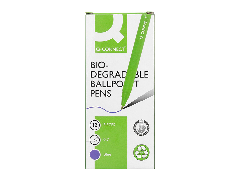 STYLO-BILLE Q-CONNECT BIODEGRADABLE VERT CRITURE   MOYENE 0.5MM ENCRE CLASSIQUE  RTRACTABLE COULEUR BLEU