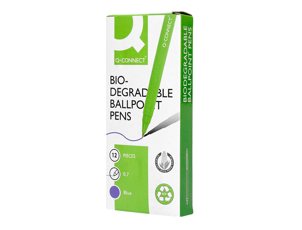 STYLO-BILLE Q-CONNECT BIODEGRADABLE VERT CRITURE   MOYENE 0.5MM ENCRE CLASSIQUE  RTRACTABLE COULEUR BLEU