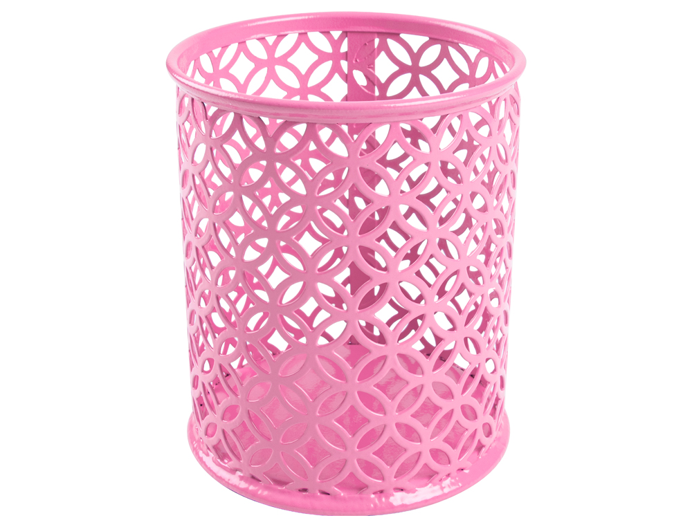 POT A CRAYONS Q-CONNECT MOTIF METALLIQUE HAUTEUR 100 MM     DIAMETRE 80MM COLORIS ROSE