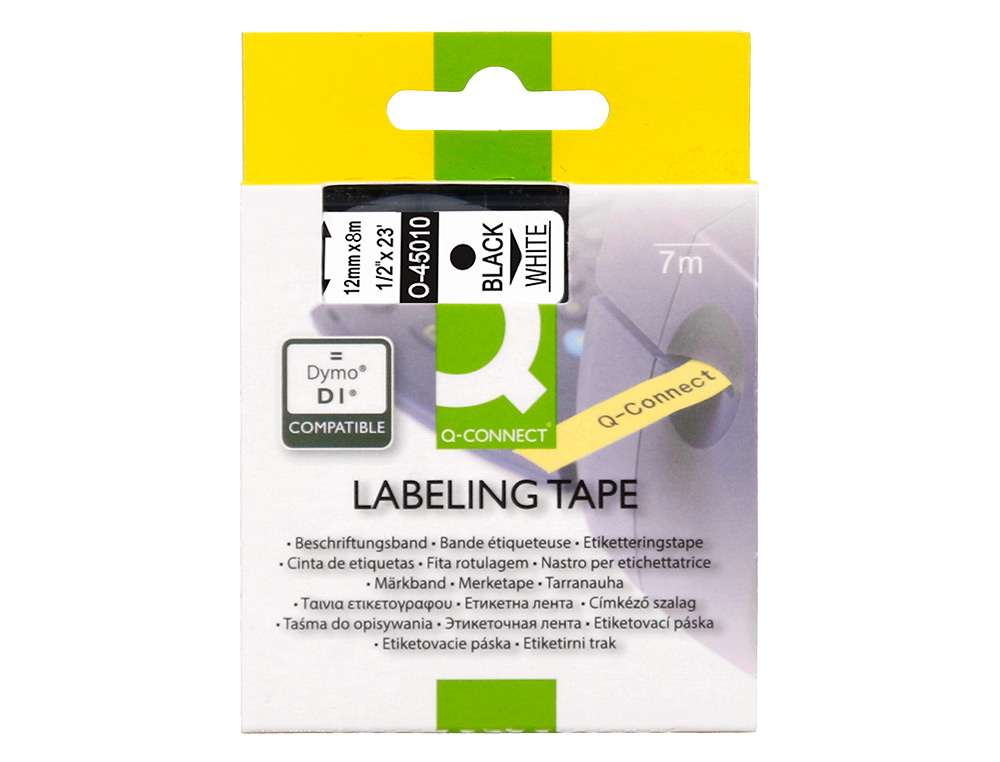 RUBAN TITREUSE Q-CONNECT MK-221 BLANC-NOIR 9MM X 8 MT  COMPATIBLE BROTHER