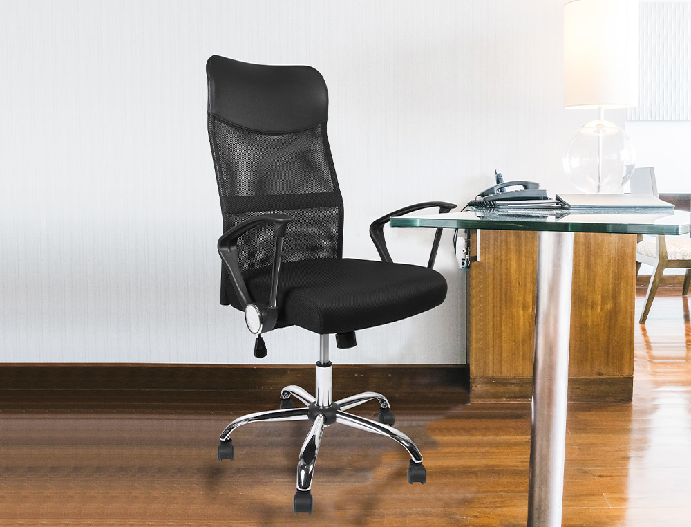 CHAISE DIRECTION Q-CONNECT IMITATION CUIR ET MAILLE BASE METAL MAXIMUM SUPPORTE 130KG  1110+100X640X610MM NOIR