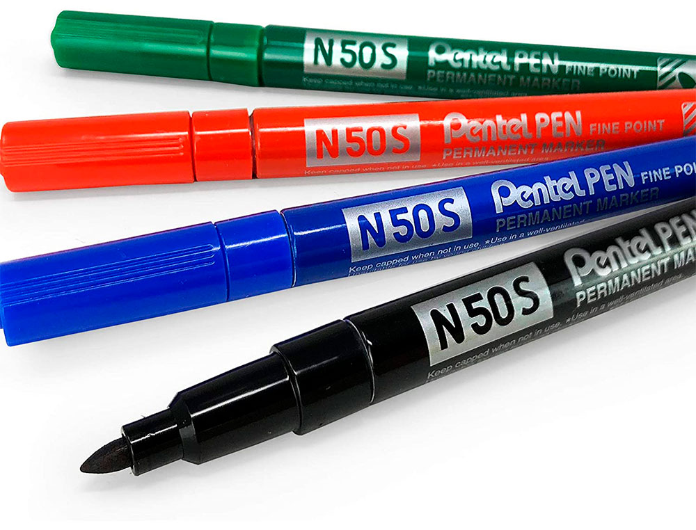 MARQUEUR PENTEL PERMANENT N50S CORPS METAL POINTE CONIQUE TRES FINE ENCRE INDELEBILE TOUS SUPPORTS NOIRE