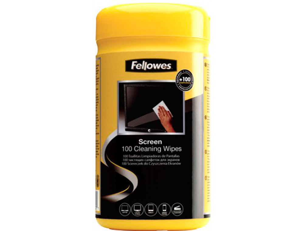 LINGETTE NETTOYANTE FELLOWES ECRAN TABLETTE PRE-IMPREGNEE  FIBRES BIODEGRADABLES         ANTISTATIQUE BOITE 100 UNITES