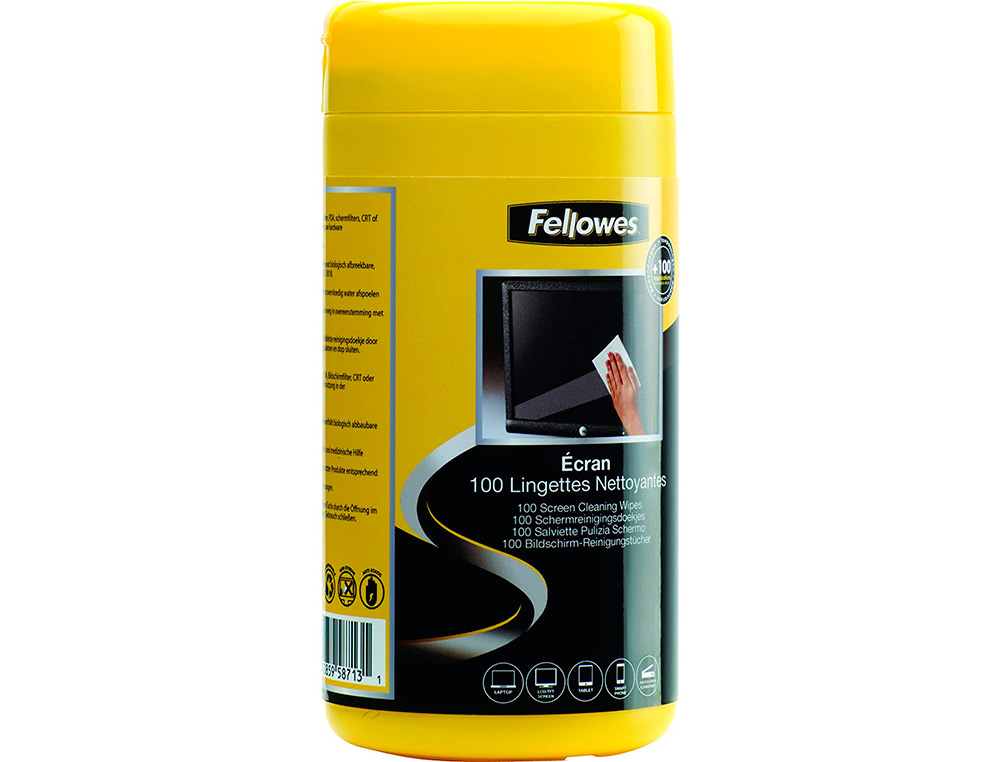 LINGETTE NETTOYANTE FELLOWES ECRAN TABLETTE PRE-IMPREGNEE  FIBRES BIODEGRADABLES         ANTISTATIQUE BOITE 100 UNITES