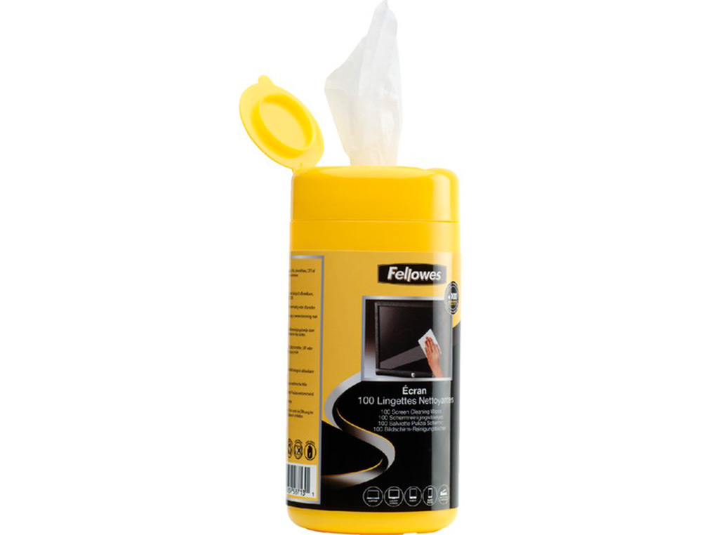 LINGETTE NETTOYANTE FELLOWES ECRAN TABLETTE PRE-IMPREGNEE  FIBRES BIODEGRADABLES         ANTISTATIQUE BOITE 100 UNITES