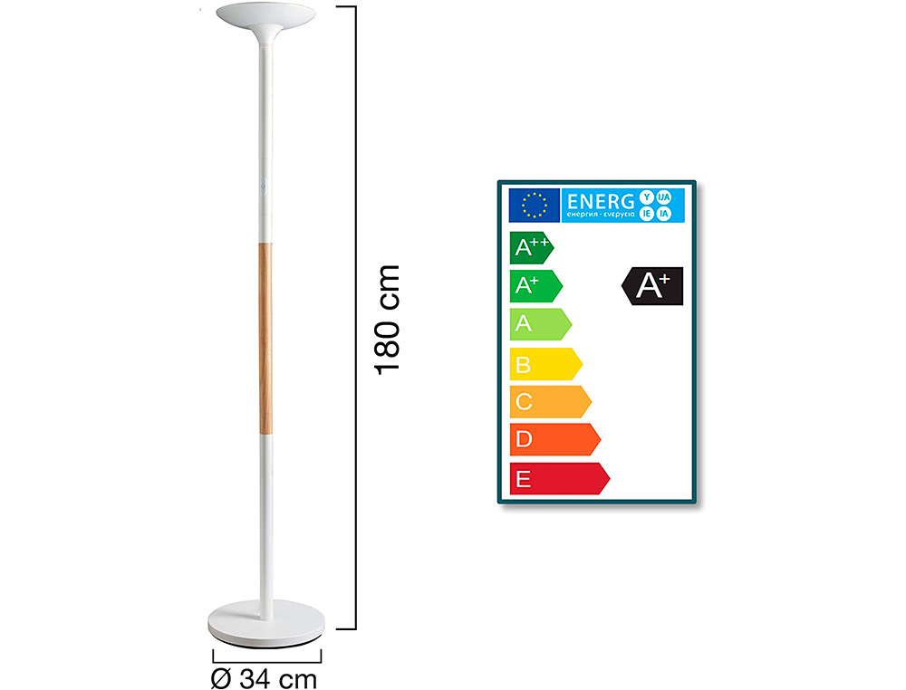 LAMPADAIRE UNILUX LED PRYSKA METAL LAQUE ET BOIS VARIATEUR 4000 LUMEN COLORIS            BLANC/HETRE
