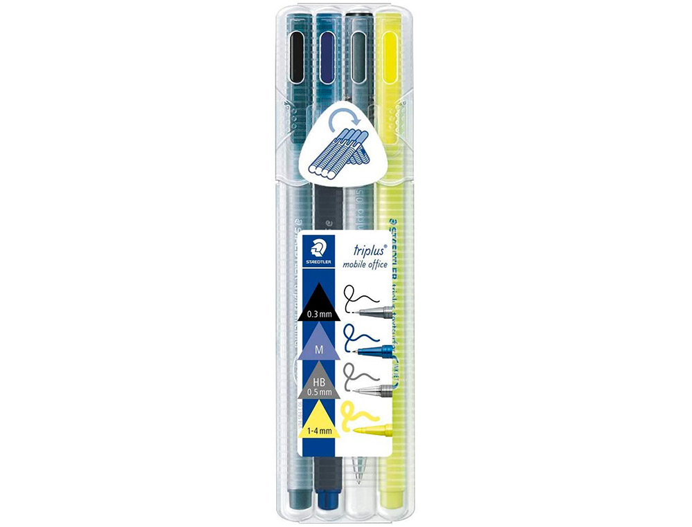 ETUI STAEDTLER TRIPLUS MULTI SET 4 UNITES 1 FEUTRE FINELINER NOIR 1 STYLO-BILLE BLEU 1 PORTE-MINE 1