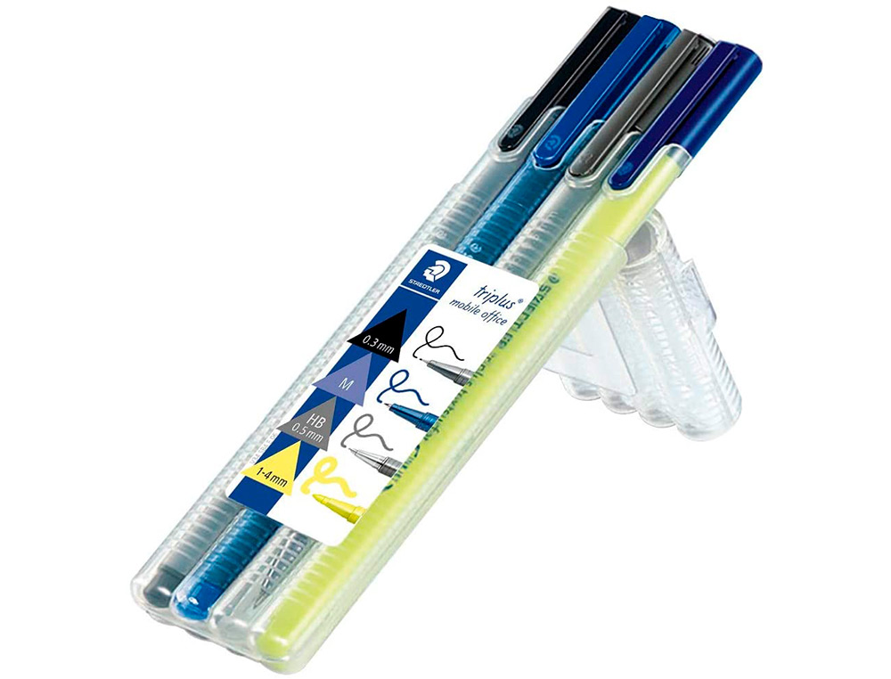 ETUI STAEDTLER TRIPLUS MULTI SET 4 UNITES 1 FEUTRE FINELINER NOIR 1 STYLO-BILLE BLEU 1 PORTE-MINE 1