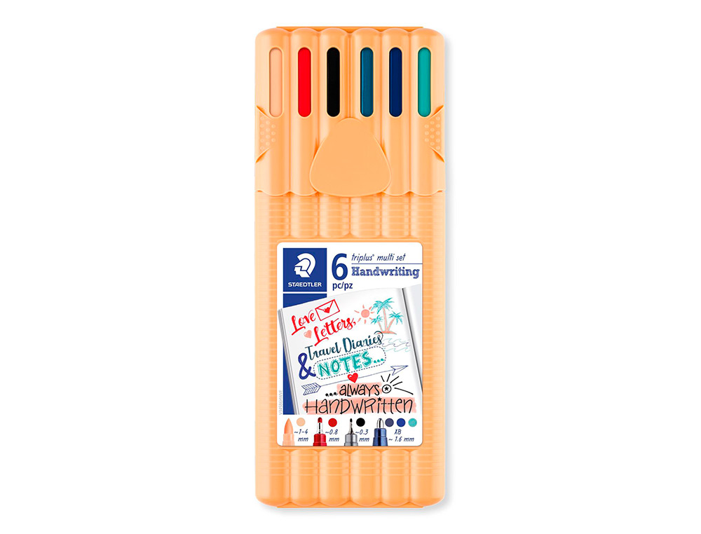 ETUI STAEDTLER TRIPLUS MULTI SET 6 UNITES 1 FEUTRE NOIR 1  FEUTRE ROUGE 3 STYLOS BLEU 3  TURQUOISE 1 SURLIGNEUR PECHE