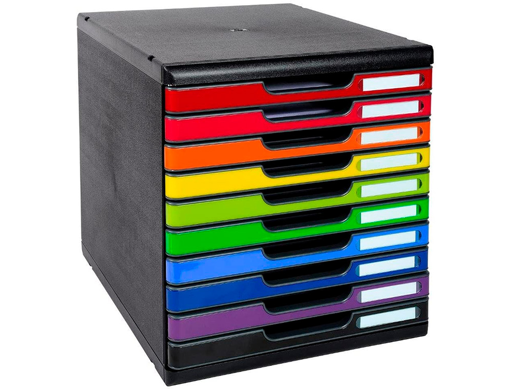 MODULE CLASSEMENT EXACOMPTA MODULO IDERAMA 10 TIROIRS A4+ 350X288X320MM COLORIS NOIR/ARLEQUIN GLOSSY