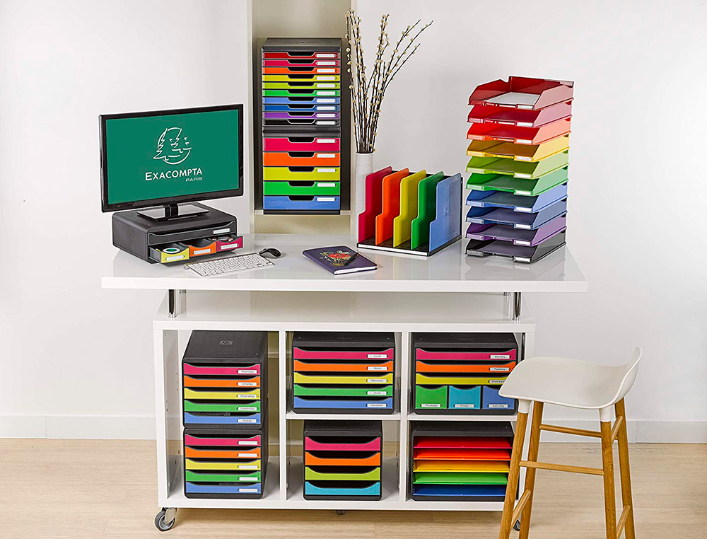 MODULE CLASSEMENT EXACOMPTA MODULO IDERAMA 10 TIROIRS A4+ 350X288X320MM COLORIS NOIR/ARLEQUIN GLOSSY