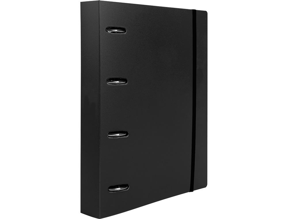 CLASSEUR LIDERPAPEL 4 ANNEAUX EN D 25MM A4 POLYPROPYLENE FEUILLETS MOBILES 100F 5X5MM COLORIS NOIR OPAQUE