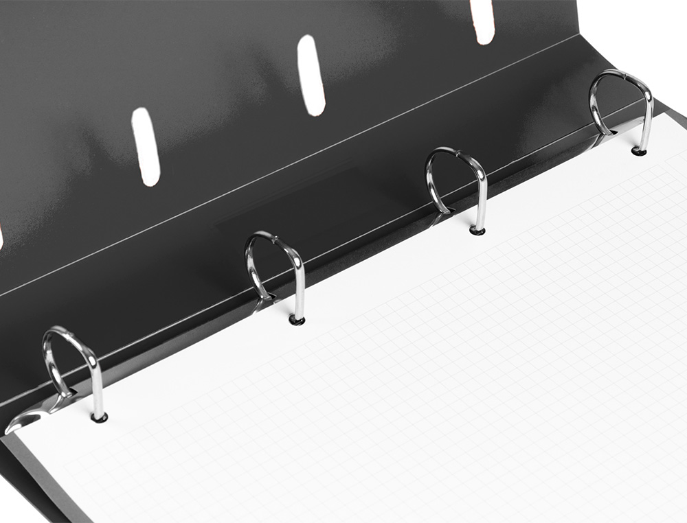 CLASSEUR LIDERPAPEL 4 ANNEAUX EN D 25MM A4 POLYPROPYLENE FEUILLETS MOBILES 100F 5X5MM COLORIS NOIR OPAQUE