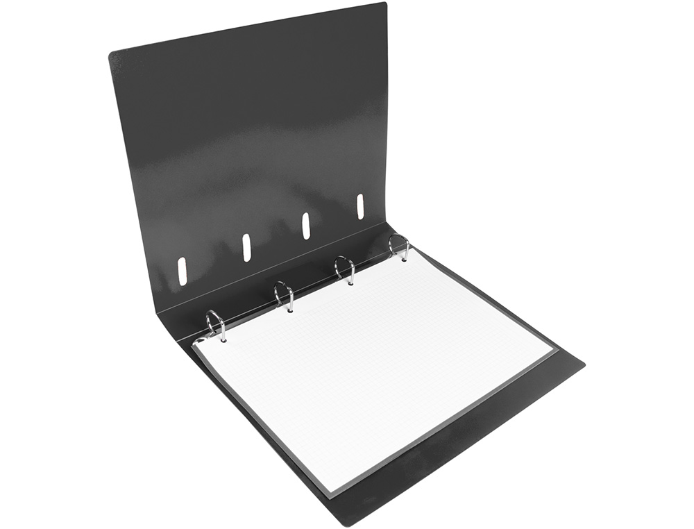 CLASSEUR LIDERPAPEL 4 ANNEAUX EN D 25MM A4 POLYPROPYLENE FEUILLETS MOBILES 100F 5X5MM COLORIS NOIR OPAQUE