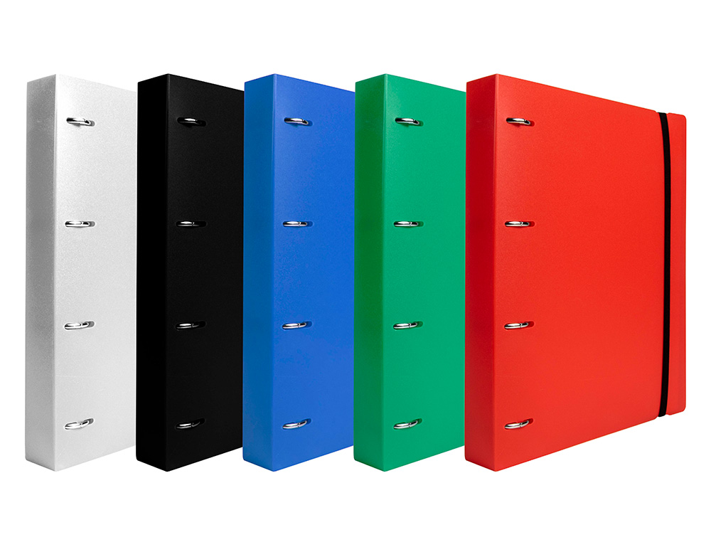 CLASSEUR LIDERPAPEL 4 ANNEAUX EN D 25MM A4 POLYPROPYLENE FEUILLETS MOBILES 100F 5X5MM COLORIS NOIR OPAQUE
