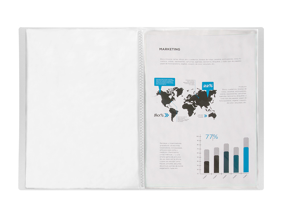 PROTEGE-DOCUMENTS LIDERPAPEL POLYPROPYLENE COUVERTURE FLEXIBLE 80 POCHETTES FIXES A4 220X297MM TRANSPARENT