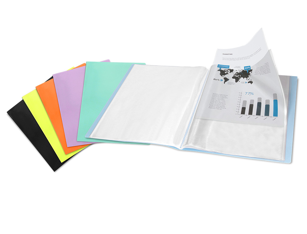 PROTEGE-DOCUMENTS LIDERPAPEL POLYPROPYLENE COUVERTURE FLEXIBLE 80 POCHETTES FIXES A4 220X297MM JAUNE FLUO