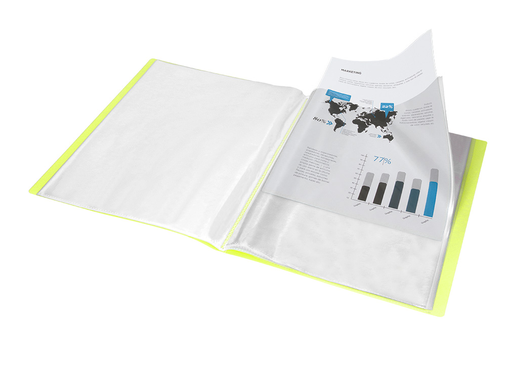 PROTEGE-DOCUMENTS LIDERPAPEL POLYPROPYLENE COUVERTURE FLEXIBLE 80 POCHETTES FIXES A4 220X297MM JAUNE FLUO