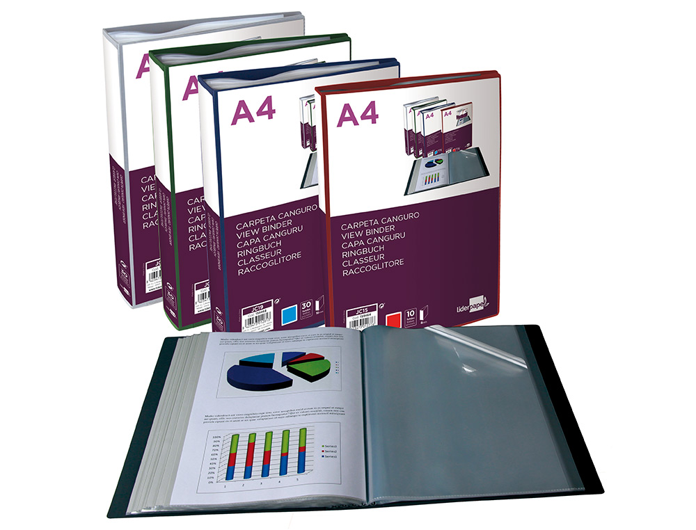 PROTEGE-DOCUMENTS LIDERPAPEL PERSONNALISABLE KANGOUROU     POLYPROPYLENE 80 POCHETTES    FIXES A4 COLORIS NOIR OPAQUE