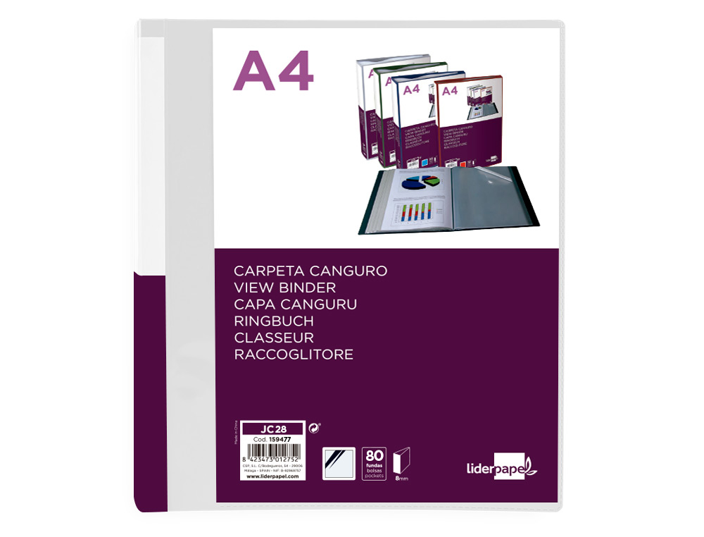 PROTEGE-DOCUMENTS LIDERPAPEL PERSONNALISABLE KANGOUROU POLYPROPYLENE 80 POCHETTES FIXES A4 COLORIS TRANSPARENT