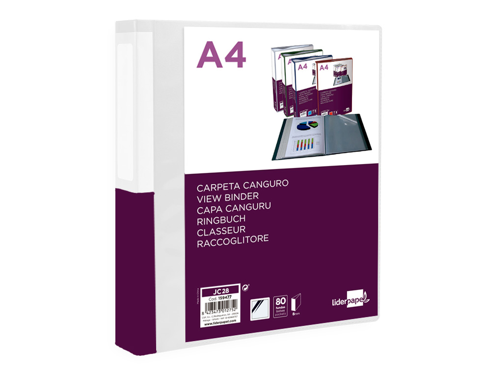 PROTEGE-DOCUMENTS LIDERPAPEL PERSONNALISABLE KANGOUROU POLYPROPYLENE 80 POCHETTES FIXES A4 COLORIS TRANSPARENT