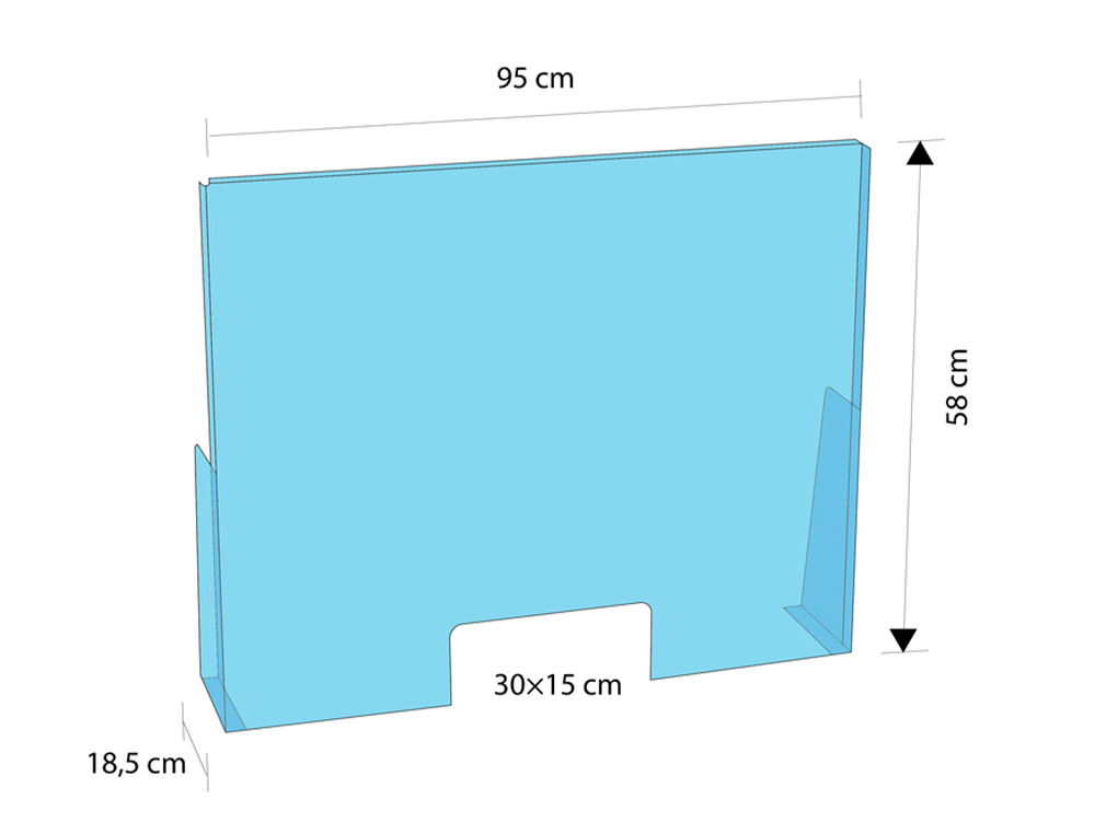 ECRAN DE PROTECTION DE PIED POUR COMPTOIR PMMA 4MM HERMETIQUE SUPPORT ANGULAIRE INDEPENDANT FENÊTRE 300 MM