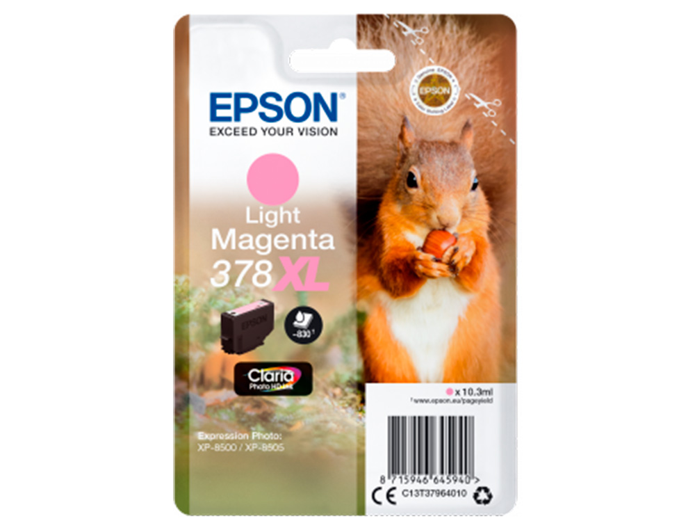 CARTOUCHE ENCRE EPSON 378XL XP-8605 / 8606 / XP-15000 / XP-8500 / 8505 COULEUR MAGENTA CLAIR 830 PAGES