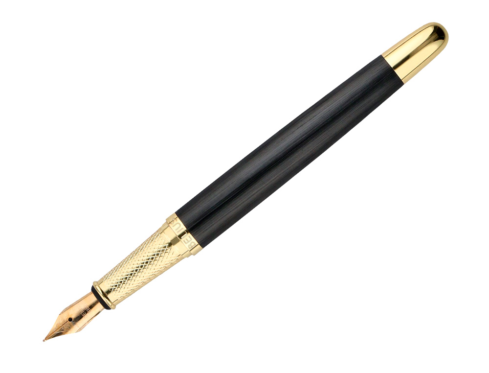 STYLO-PLUME BELIUS PASSION ALUMINIUM BROSSE ATTRIBUTS OR ENCRE BLEUE COLORIS NOIR DANS COFFRET CADEAU