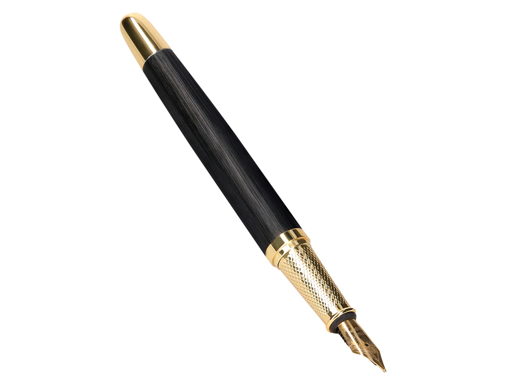 STYLO-PLUME BELIUS PASSION ALUMINIUM BROSSE ATTRIBUTS OR ENCRE BLEUE COLORIS NOIR DANS COFFRET CADEAU