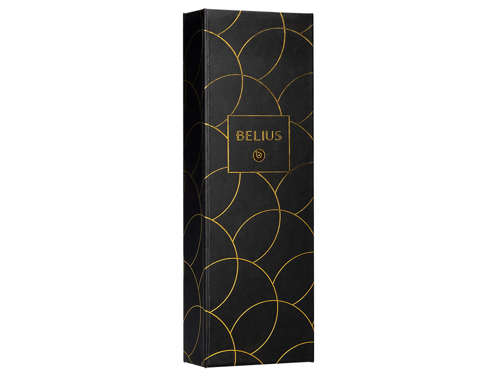 STYLO-PLUME BELIUS PASSION ALUMINIUM BROSSE ATTRIBUTS OR ENCRE BLEUE COLORIS NOIR DANS COFFRET CADEAU