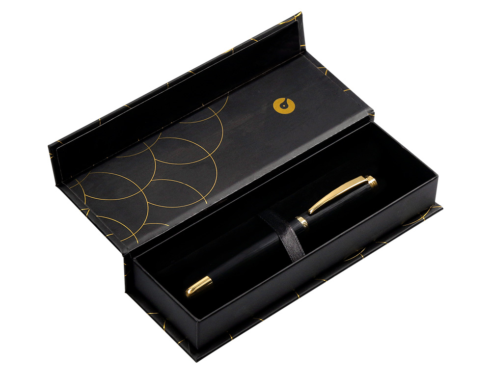STYLO-PLUME BELIUS PASSION ALUMINIUM BROSSE ATTRIBUTS OR ENCRE BLEUE COLORIS NOIR DANS COFFRET CADEAU
