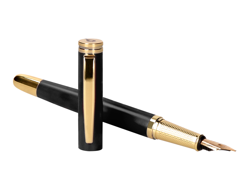 STYLO-PLUME BELIUS PASSION ALUMINIUM BROSSE ATTRIBUTS OR ENCRE BLEUE COLORIS NOIR DANS COFFRET CADEAU
