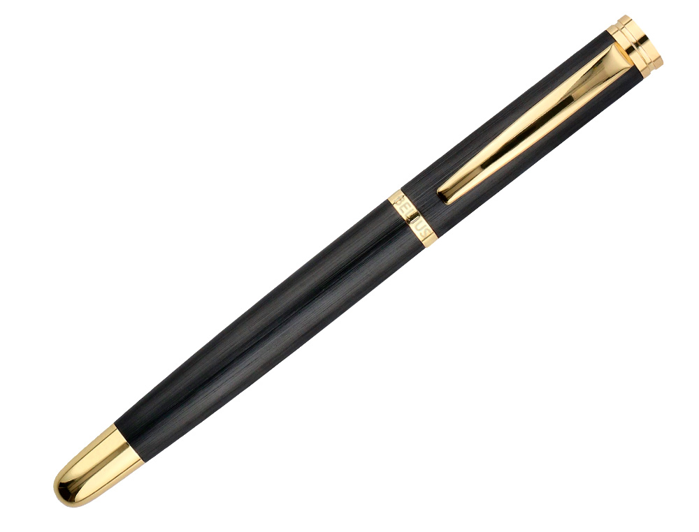 STYLO-PLUME BELIUS PASSION ALUMINIUM BROSSE ATTRIBUTS OR ENCRE BLEUE COLORIS NOIR DANS COFFRET CADEAU