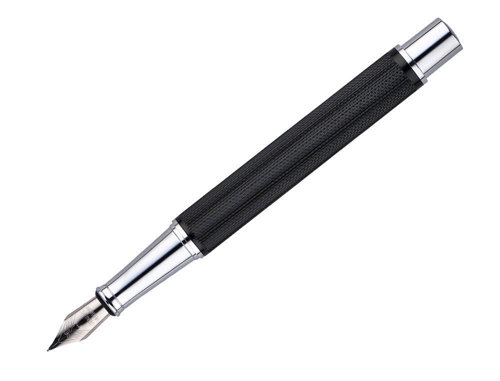 STYLO-PLUME ETUI SIMILI CUIR BELIUS TURBO ALUM. TEXTURE POINTILLEE ATTRIBUTS ARGENT ENCRE BLEUE COL. NOIR COFFRET CADEAU